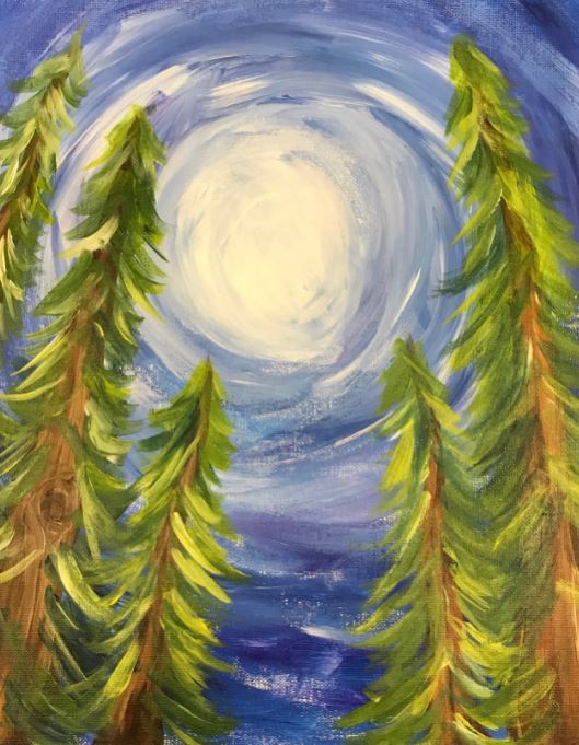 In Studio – First Friday Artwalk 50% Off Pines in the Moonlight